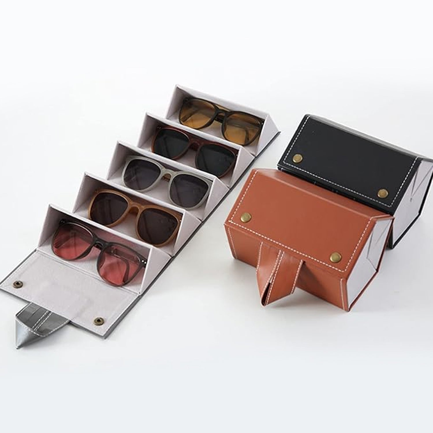 5 Slots Sunglasses Organizer Box, Glass Holder Box, spectacle case of sunglasses, Specs case, Foldable Travel Glasses Case Storage (1 Pc) 5 Slots Sunglasses Organizer Box, Glass Holder Box, spectacle case of sunglasses, Specs case, Foldable Travel Glasses Case Storage (1 Pc)